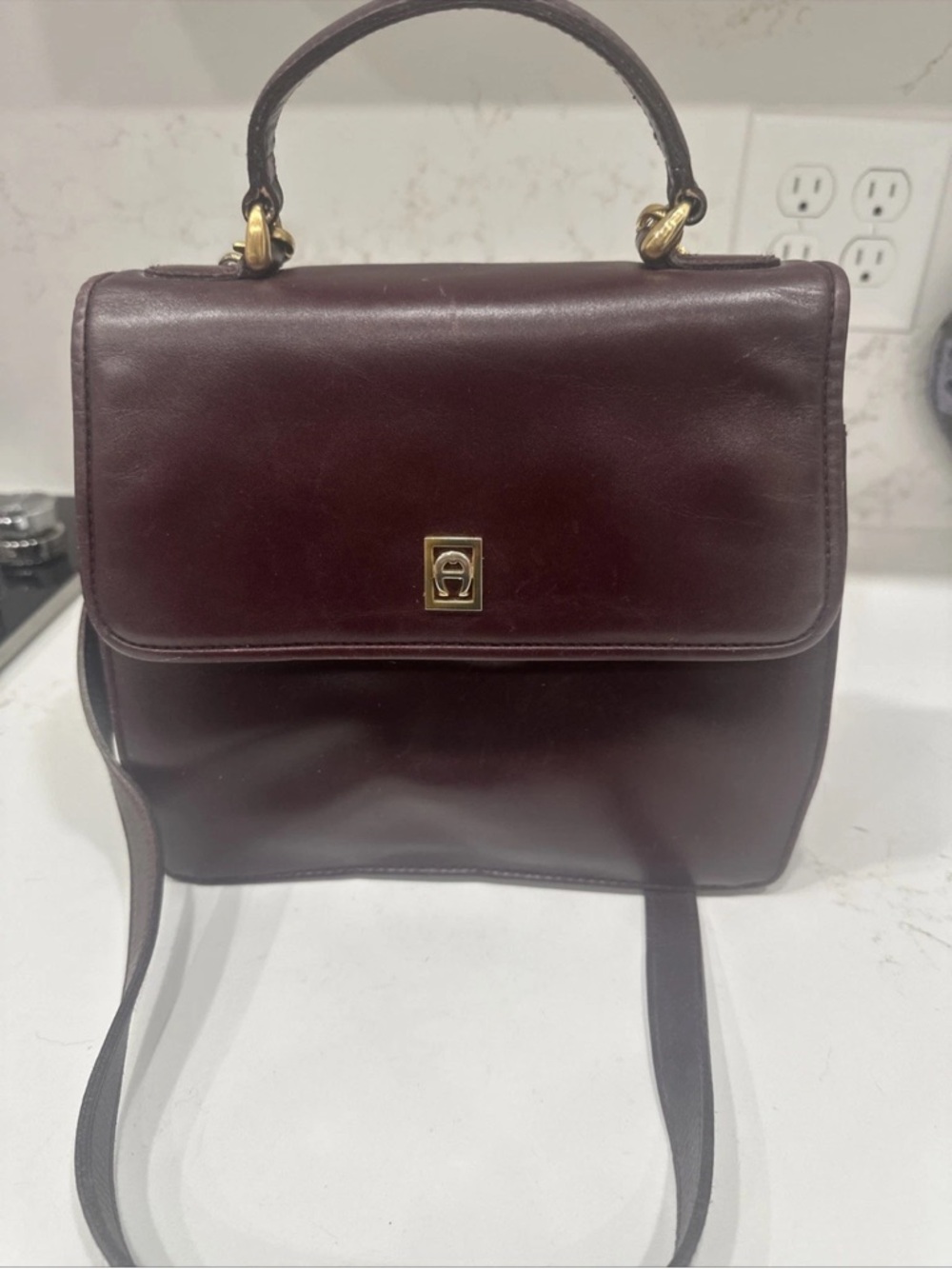 VINTAGE etienne aigner burgundy satchel two straps Purse Handbag